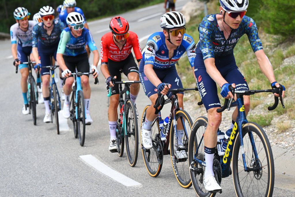 ISOLA 2000 FRANCE JULY 19 Ilan Van Wilder of Belgium and Team Soudal QuickStep competes in the breakaway during the 111th Tour de France 2024 Stage 19 a 1446km stage from Embrun to Isola 2000 2022m UCIWT on July 19 2024 in Isola 2000 France Photo by Tim de WaeleGetty Images