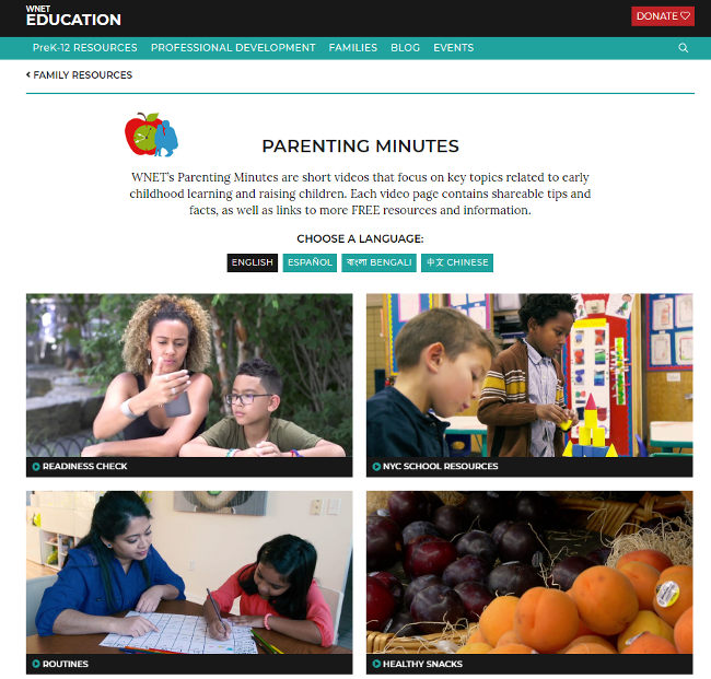 Screenshot, WNET Parenting minutes