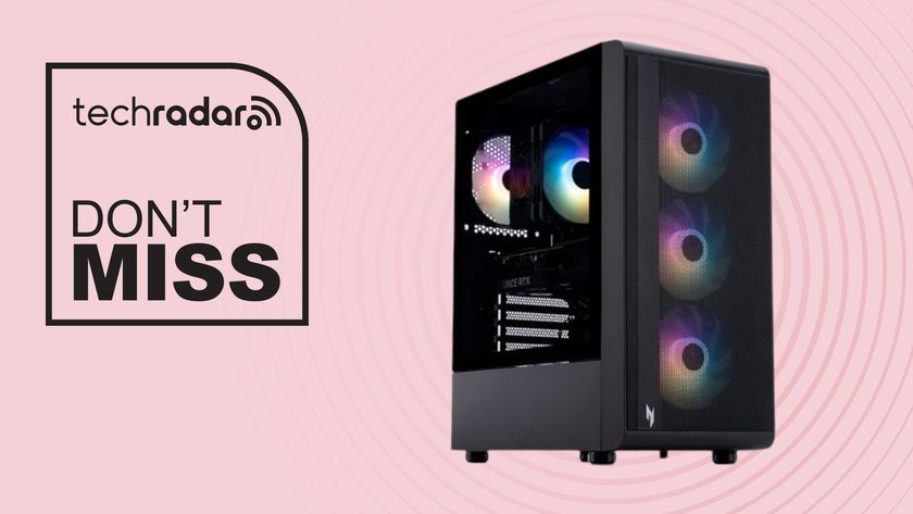 Acer Nitro 60 gaming desktop on pink background with don&#039;t miss text overlay