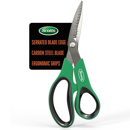 Scotts 8 In. All-Purpose Steel Garden Utility Shears With Serrated Blades &amp;ndash; Comfort Grip Yard and Garden Scissors for Pruning Plants, Flowers, and Herbs