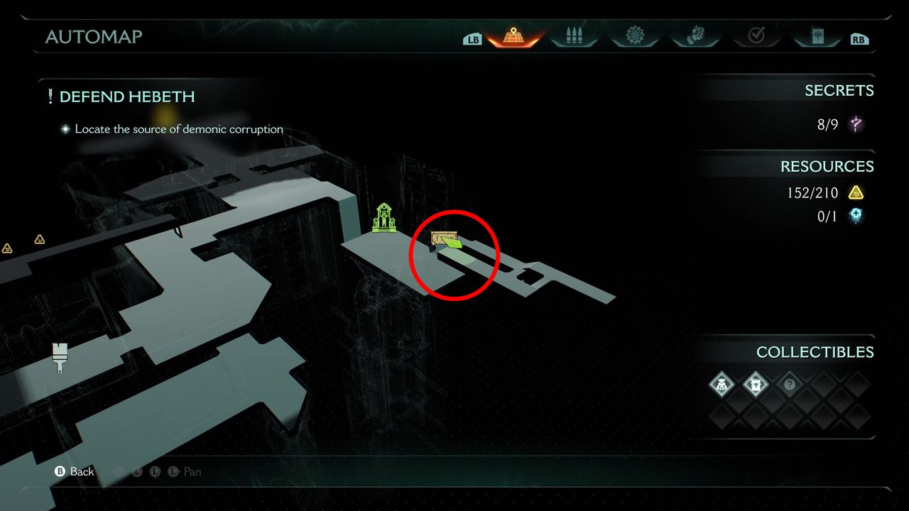 Doom: The Dark Ages Hebeth secrets - A map showing the location of a gold chest.