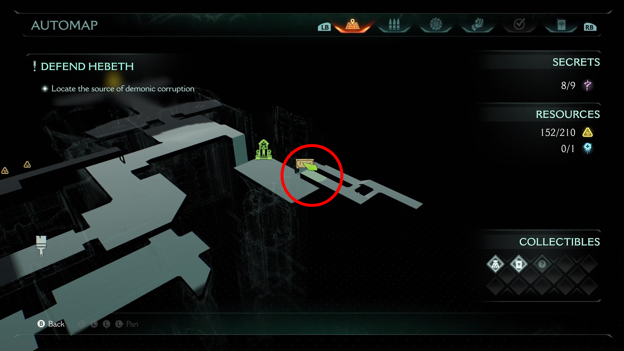 Doom: The Dark Ages Hebeth secrets - A map showing the location of a gold chest.