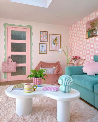 Pastel pink living room
