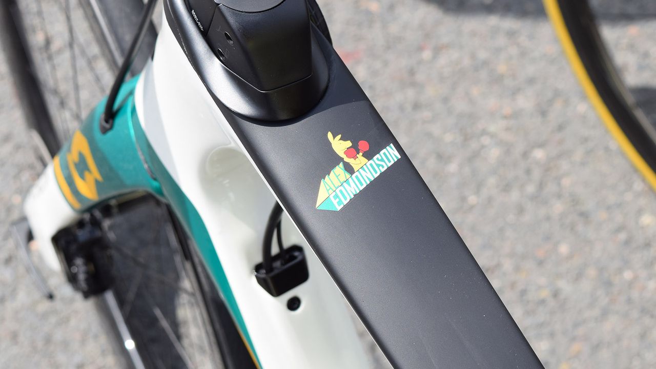 Custom decals on the top tube for the Australian national champion