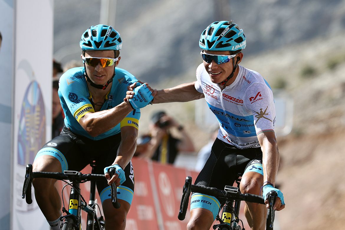 Alexey Lutsenko and Miguel Angel Lopez (Astana) go 1-2 on Green Mountain