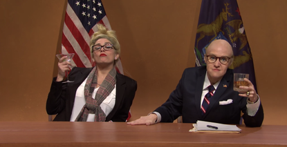 Cecily Strong and Rudy Giuliani.