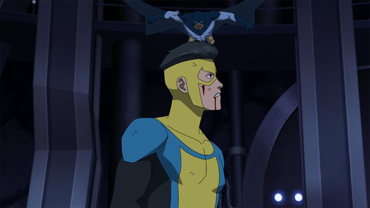 Darkwing attacking a multiversal Mark Grayson in Invincible season 3 episode 7