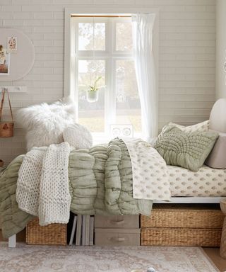 under bed storage in a teenagers bedroom using wicker under bed drawers