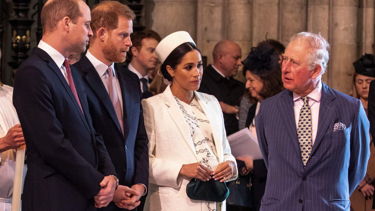 Britain&#039;s Meghan, Duchess of Sussex (2R) talks with Britain&#039;s Prince Charles, Prince of Wales (R) as Britain&#039;s Prince William, Duke of Cambridge, (L) talks with Britain&#039;s Prince Harry, Duke of Sussex, (2L) as they all attend the Commonwealth Day service at Westminster Abbey in London on March 11, 2019. - Britain&#039;s Queen Elizabeth II has been the Head of the Commonwealth throughout her reign. Organised by the Royal Commonwealth Society, the Service is the largest annual inter-faith gathering in the United Kingdom.