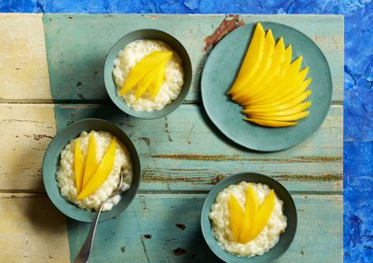 Sago pudding with mango and coconut
