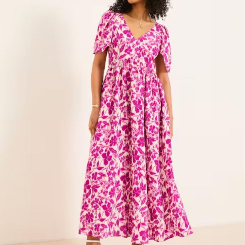 pink and white maxi dress