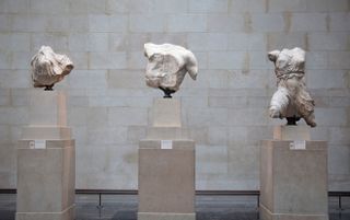 The British Museum, London. Parthenon sculptures. These fragments are known as the Elgin Marbles.