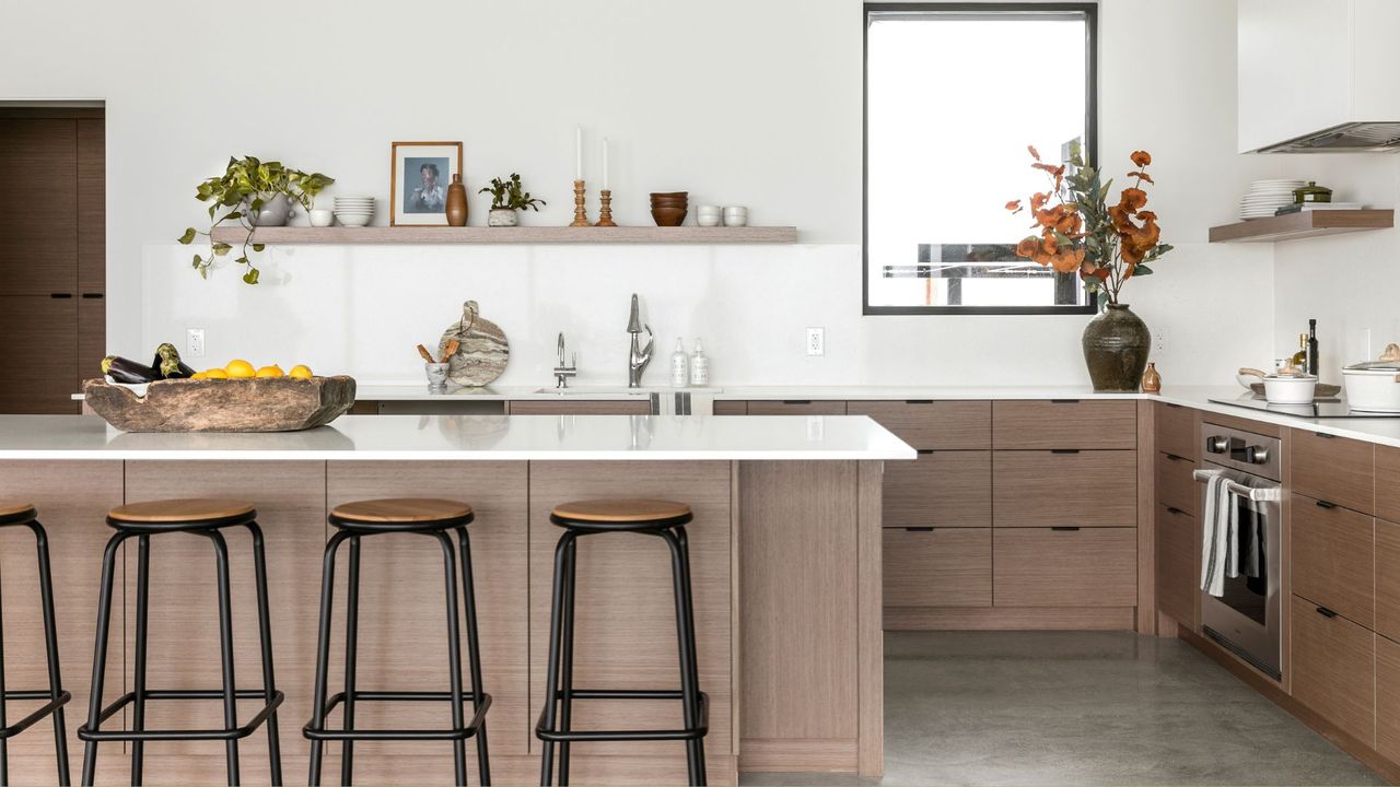 A clean kitchen with quartz countertops