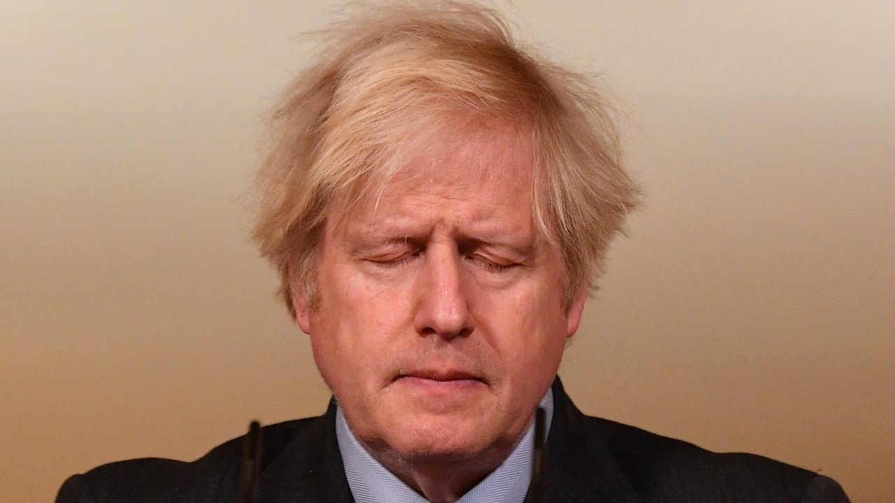 Boris Johnson speaks during a virtual press conference.