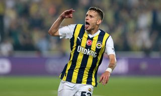 Sebastian Szymanski of Fenerbahce celebrates during the UEFA Europa Conference League 2nd Qualification Round match between Zimbru and Fenerbahce in Ulker Stadium on July 26, 2023 in Istanbul, Turkey.
