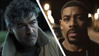 A collage of Hal Jordan and John Stewart at night in the Lanterns season 1 finale