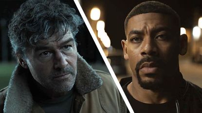 A collage of Hal Jordan and John Stewart at night in the Lanterns season 1 finale