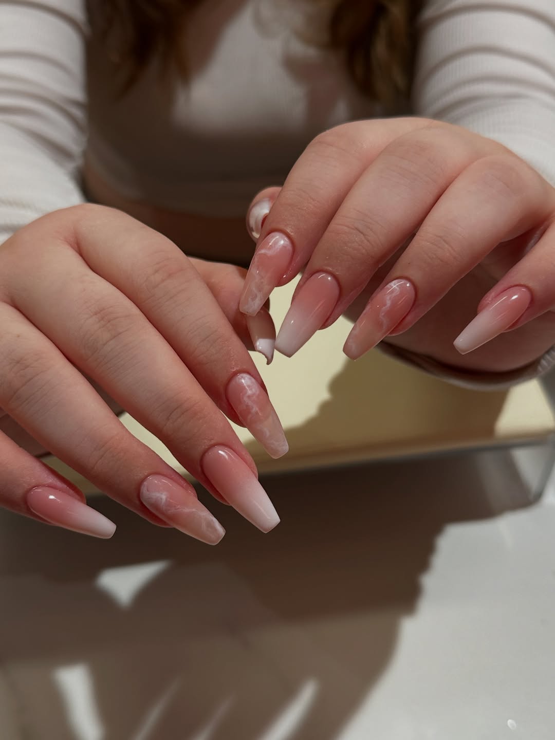 pink and white rose quartz coffin nails