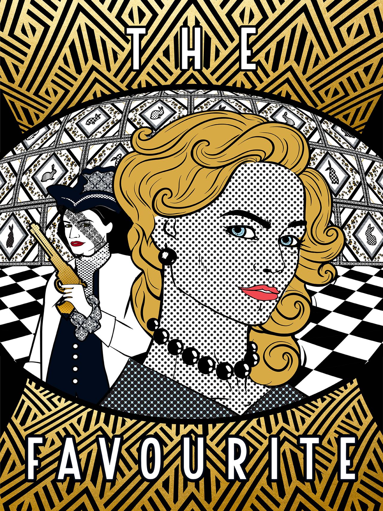 Flo Lau's poster for The Favourite uses Roy Lichtenstein motifs to capture the fierce competition at the heart of the story