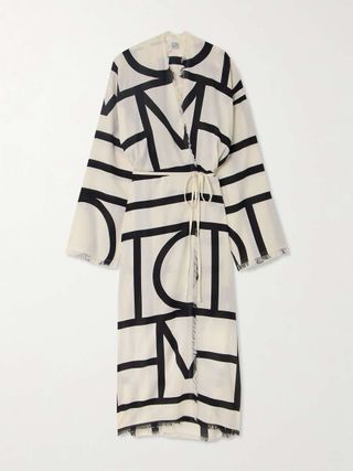 TOTEME, Belted Frayed Printed Organic Cotton Wrap Dress