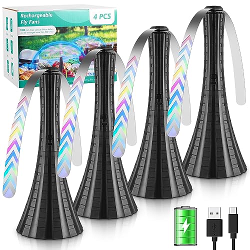 Fly Fans for Tables Rechargeable, Flies Fan to Keep Flies Away by Soft Blades, Food Fans for Camping, Picnic, Fishing, 4pcs, Black&amp;#65292;party Essentials Picnic Accessories for Outside, 2000mah