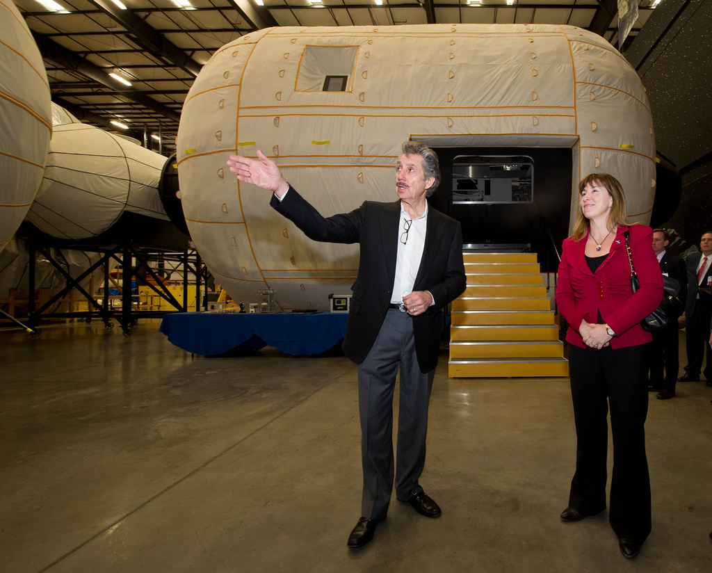 NASA Deputy Administrator Lori Garver is given a tour of the Bigelow Aerospace facilities by the company's President Robert Bigelow on Friday, Feb. 4, 2010, in Las Vegas