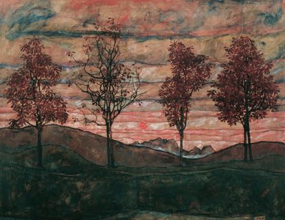 Four Trees, 1917, oil on canvas, 43&frac12; by 55&frac12;in, by Egon Schiele (1890&ndash;1918), Belvedere, Vienna, Austria.