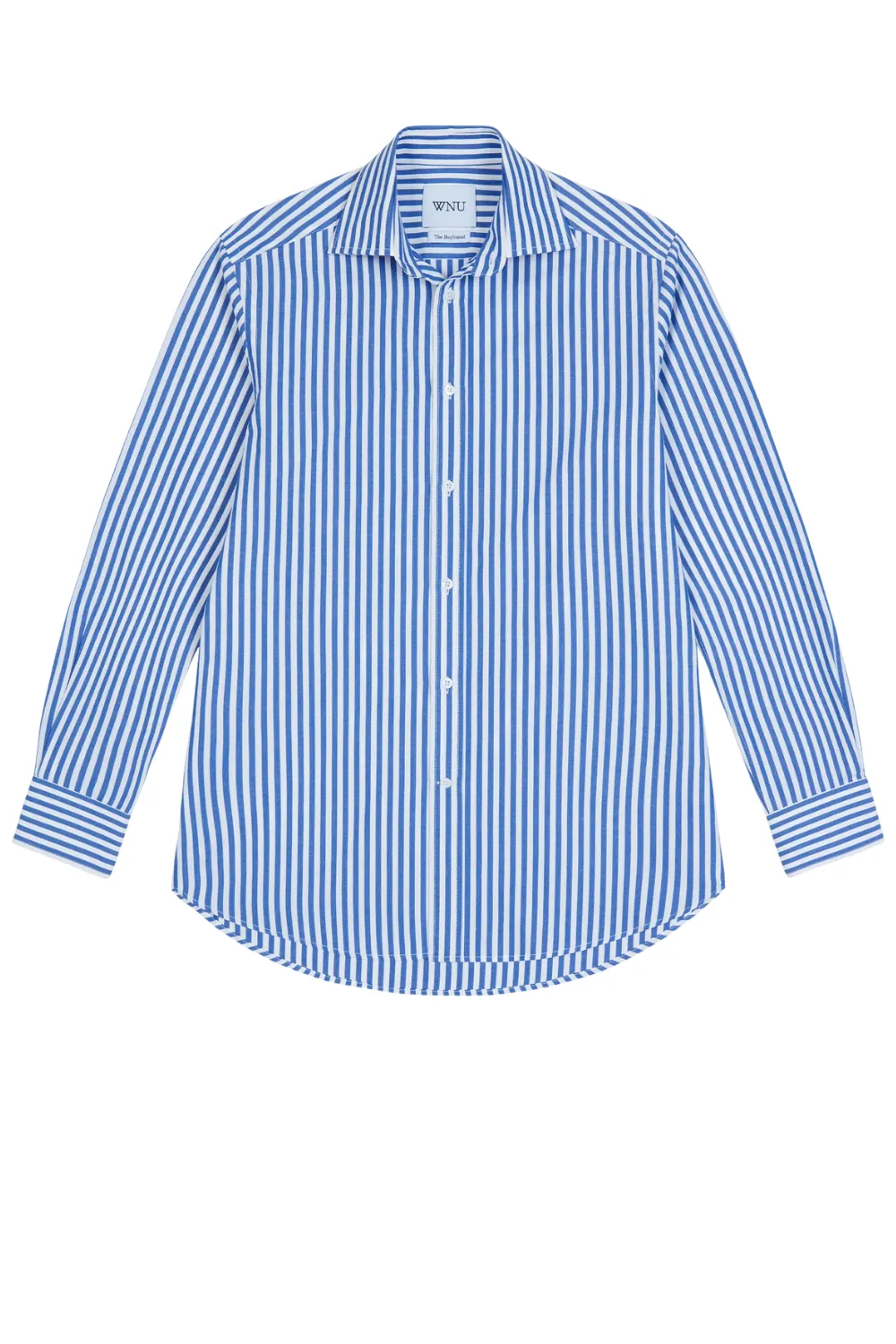 with nothing underneath blue stripe shirt