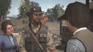 John Marston with his wife and son in Red Dead Redemption