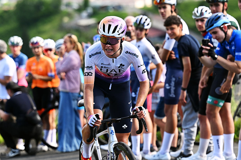 Paula Blasi of Spain and UAE Development Team competes in the breakaway during the 25th Durango - Durango Emakumeen Saria 2026