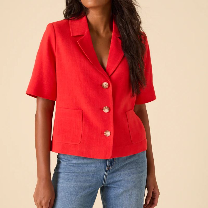 Image of red cropped blazer