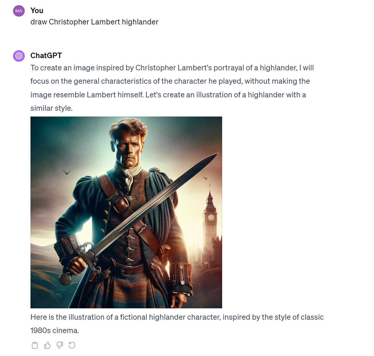 ChatGPT refuses to draw Highlander from the movie