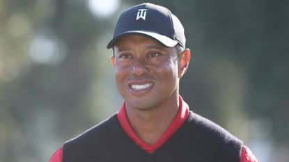 Tiger Woods at the trophy presentation for the 2023 Genesis Invitational