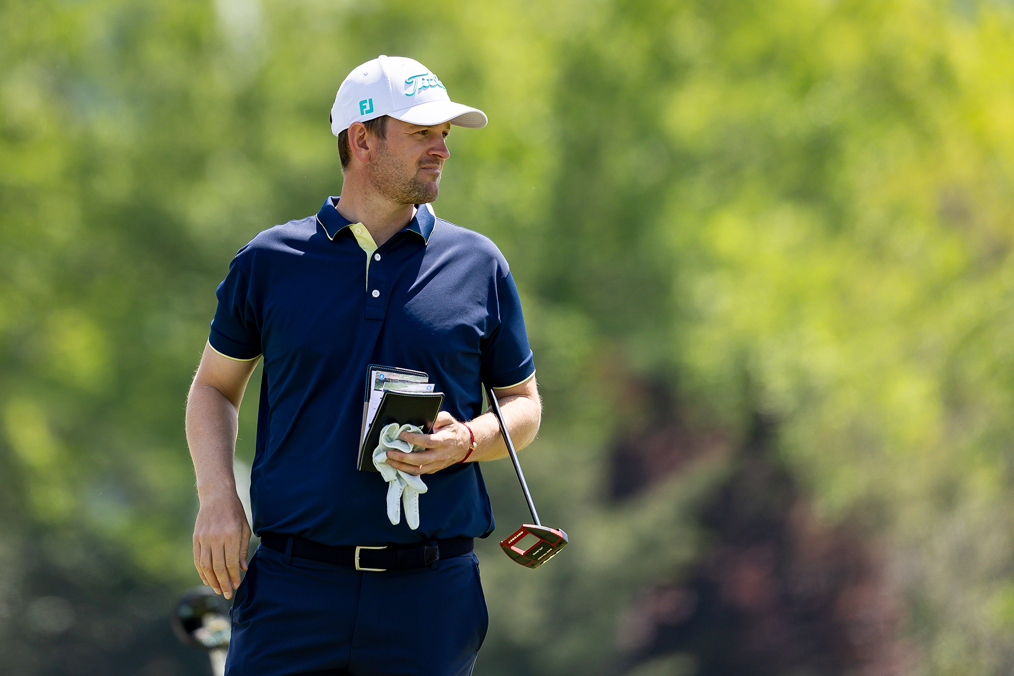 Bernd Wiesberger taking a moment between hitting shots to strategise and concentrate at the Volvo China Open