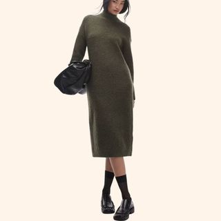 Image of khaki green knitted dress