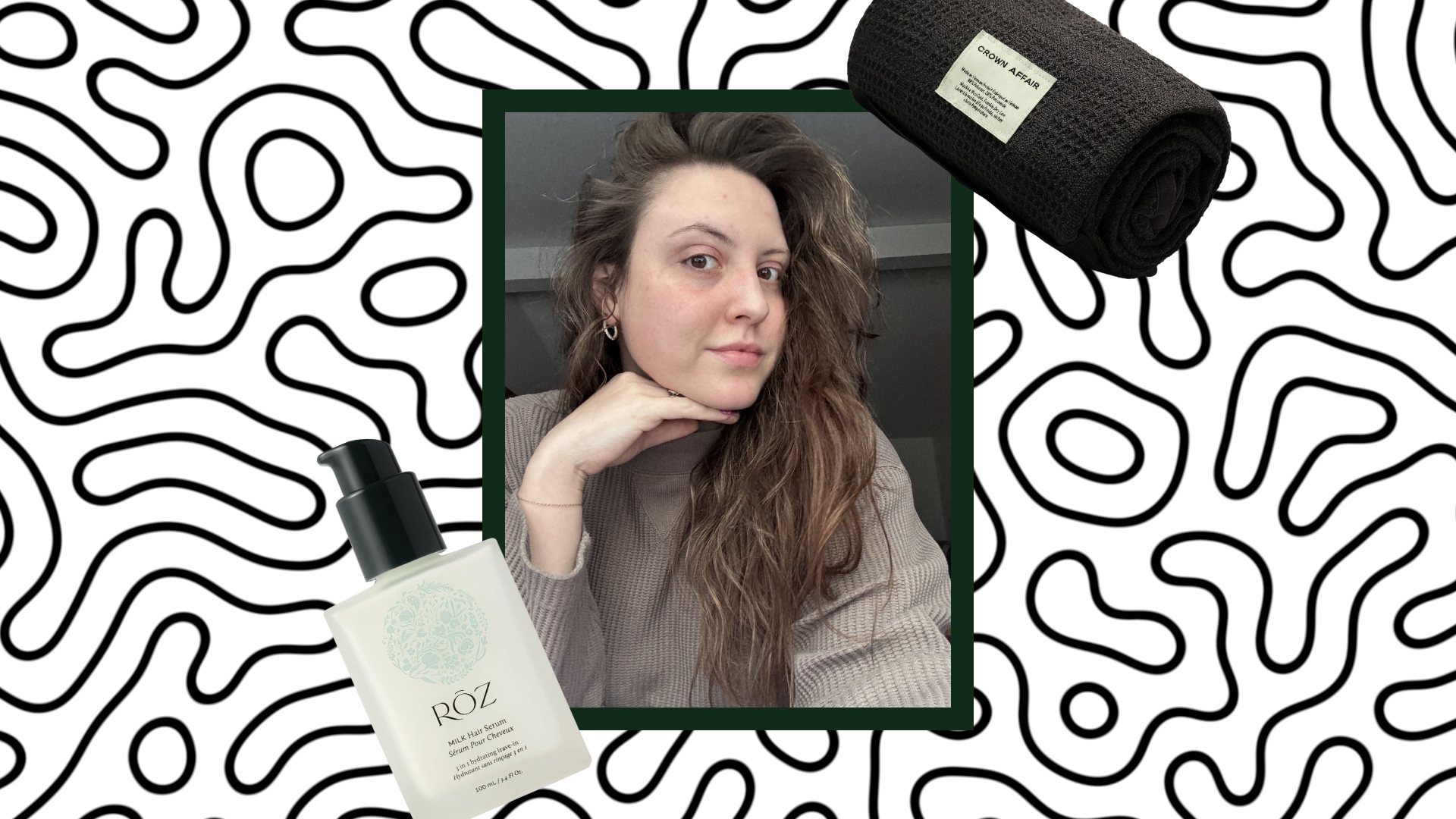 sophia vilensky on a wavy background with air dry products