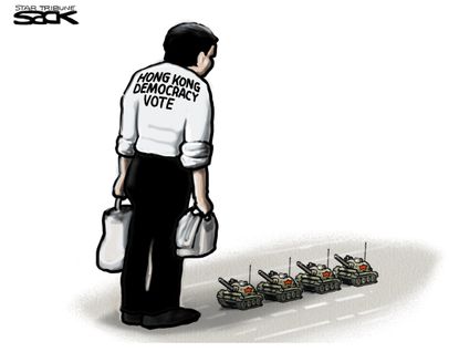 Political Cartoon World Hong Kong Vote Tiananmen