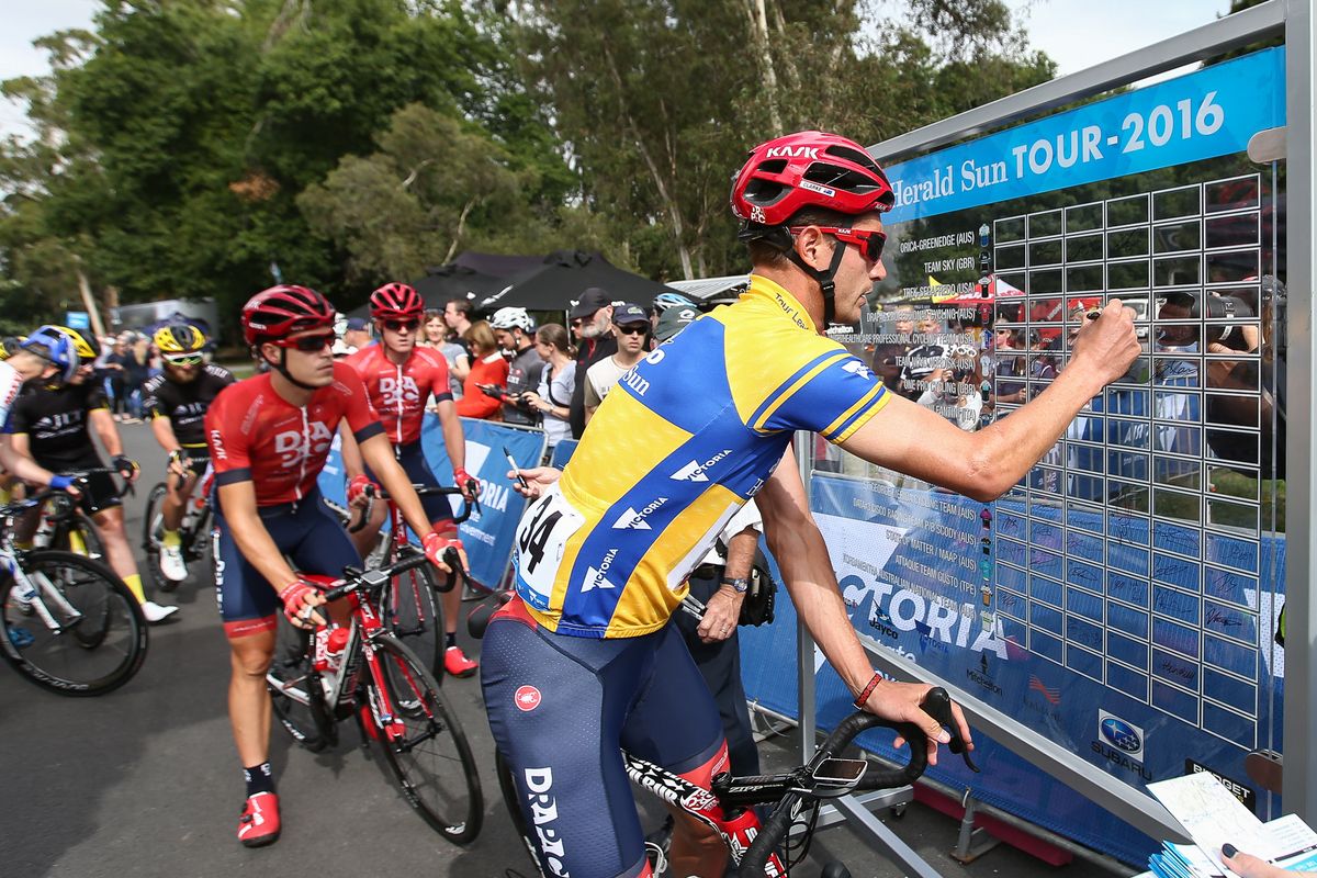 Race leader Will Clarke (Drapac) signing on