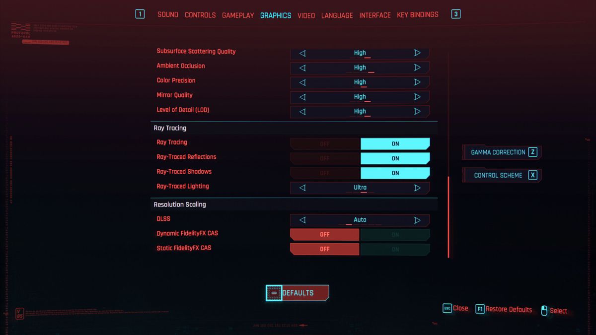 Cyberpunk 2077 Settings