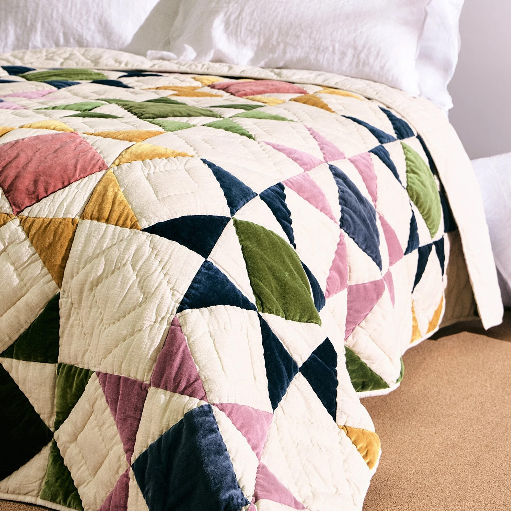 Oliver Bonas Patchwork Star Multicolour Velvet Quilt