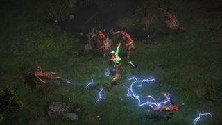 A Diablo 2 sorceress using lightning magic.