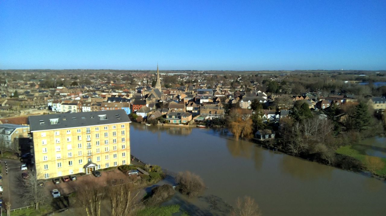 Town in England, as seen from the air, taken on a Ruko F11PRO 2 camera drone