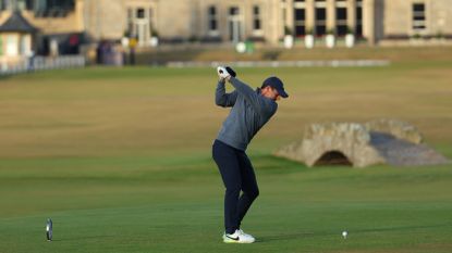 Rory McIlroy hitting a drive during the second round of the 2022 Open