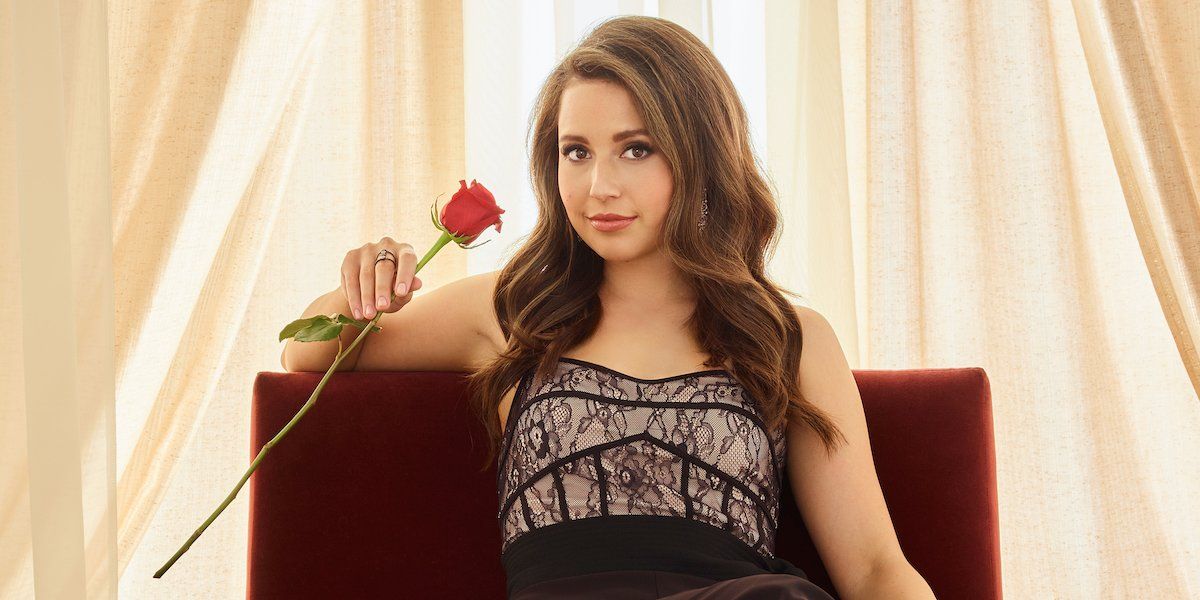 Katie Thurston The Bachelorette promo shot of her with rose.