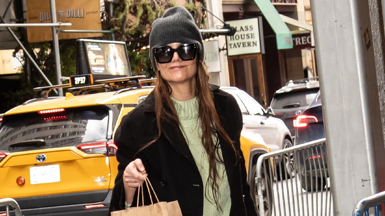 Katie Holmes is seen arriving for matinee performance of &#039;Our Town&#039; on January 11, 2025 in New York, New York.