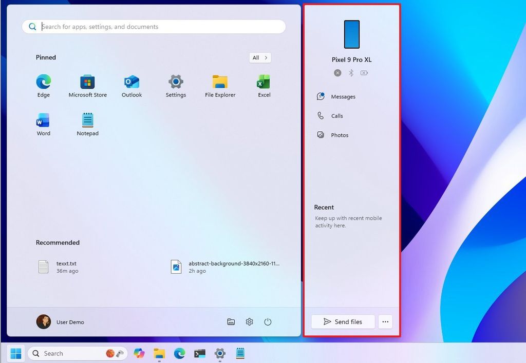 Start menu mobile sidebar