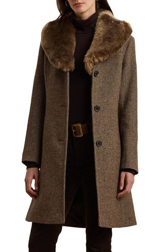 Faux Fur Collar Wool Blend Coat