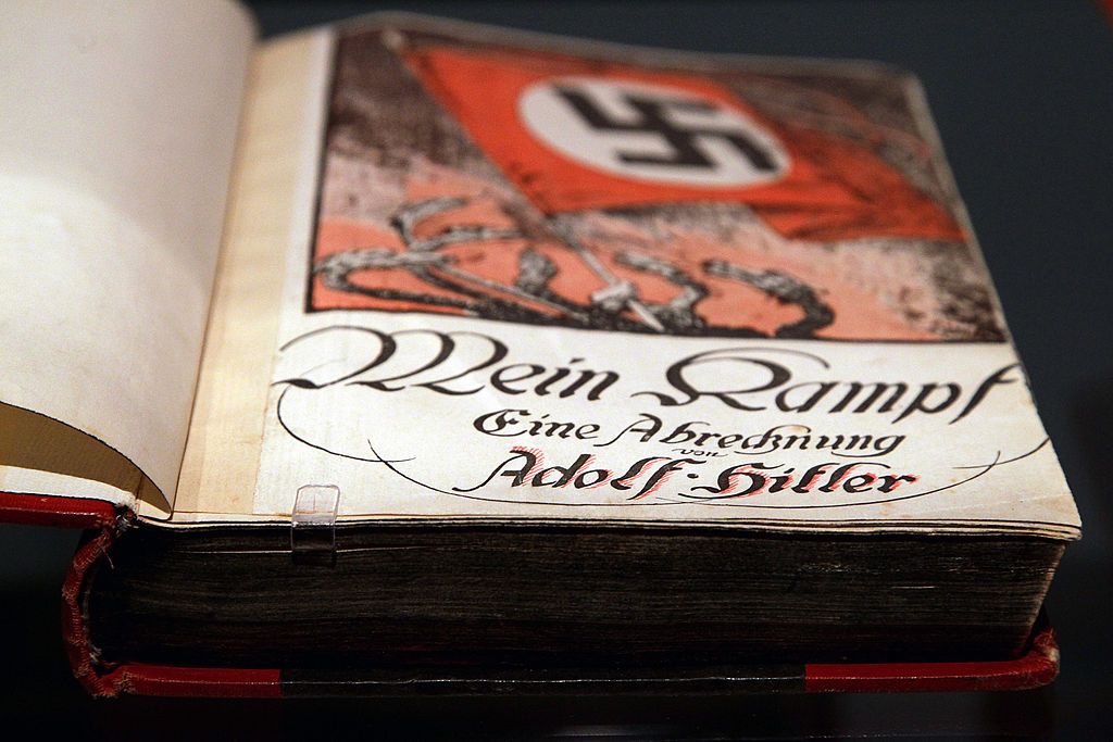 &quot;Mein Kampf&quot; (My Struggle) by Adolf Hitler is shown during a press preview of the exhibition &quot;Hitler and the Germans Nation and Crime&quot; at the German Historical Museum on Oct. 13, 2010, in Berlin.