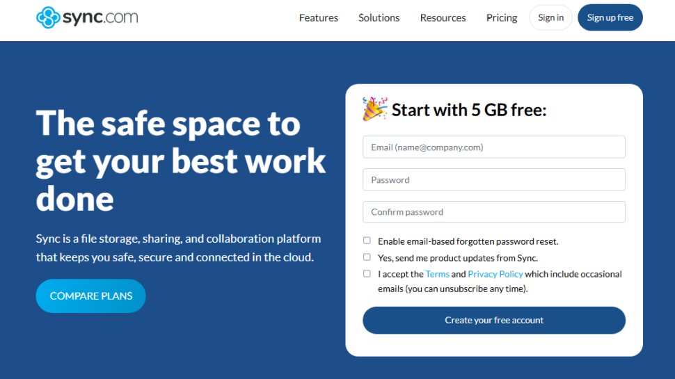 Website screenshot of Sync (August, 2025)