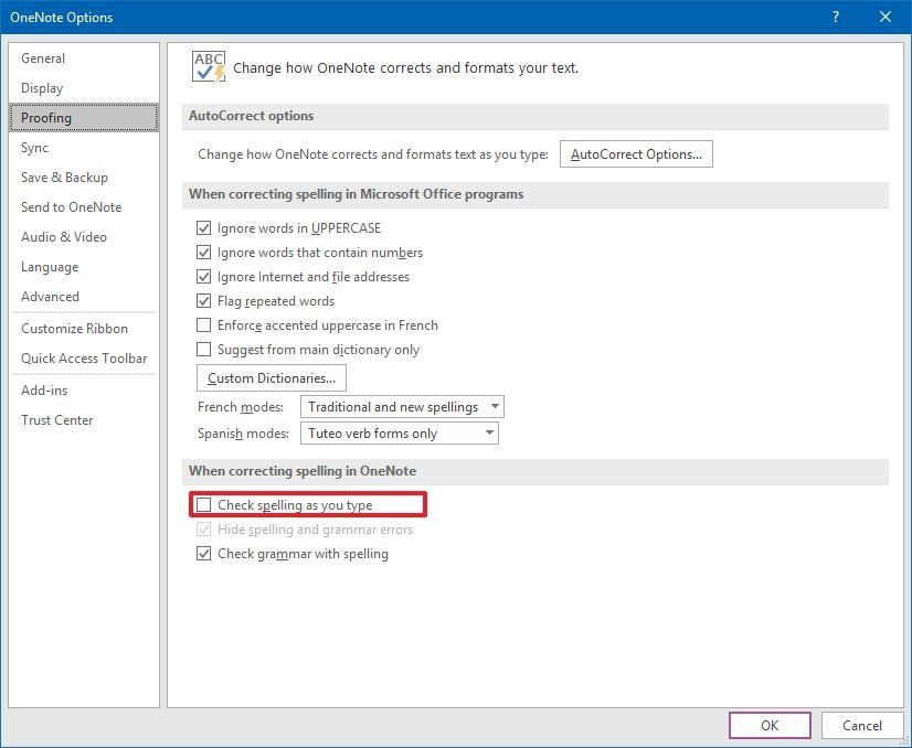 How to disable the spell checker in OneNote Windows Central
